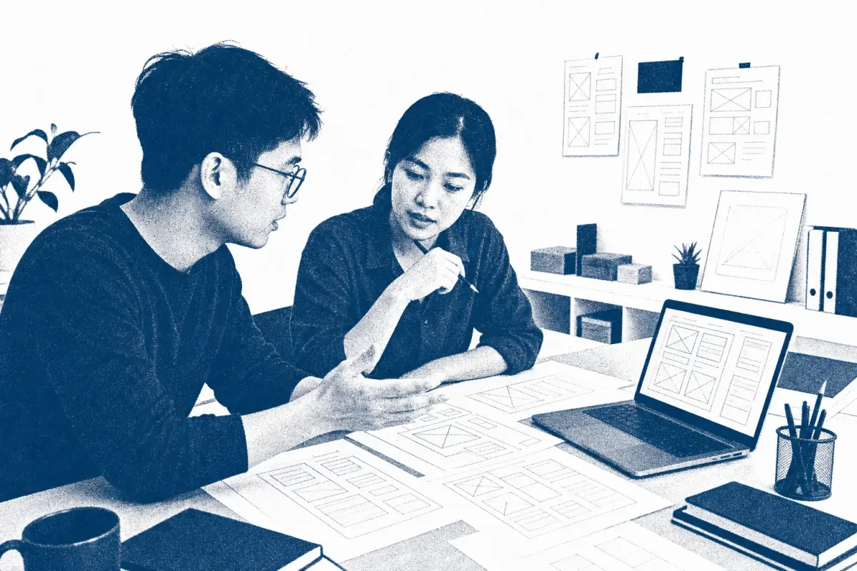The QASOFT team working around a table with system diagrams